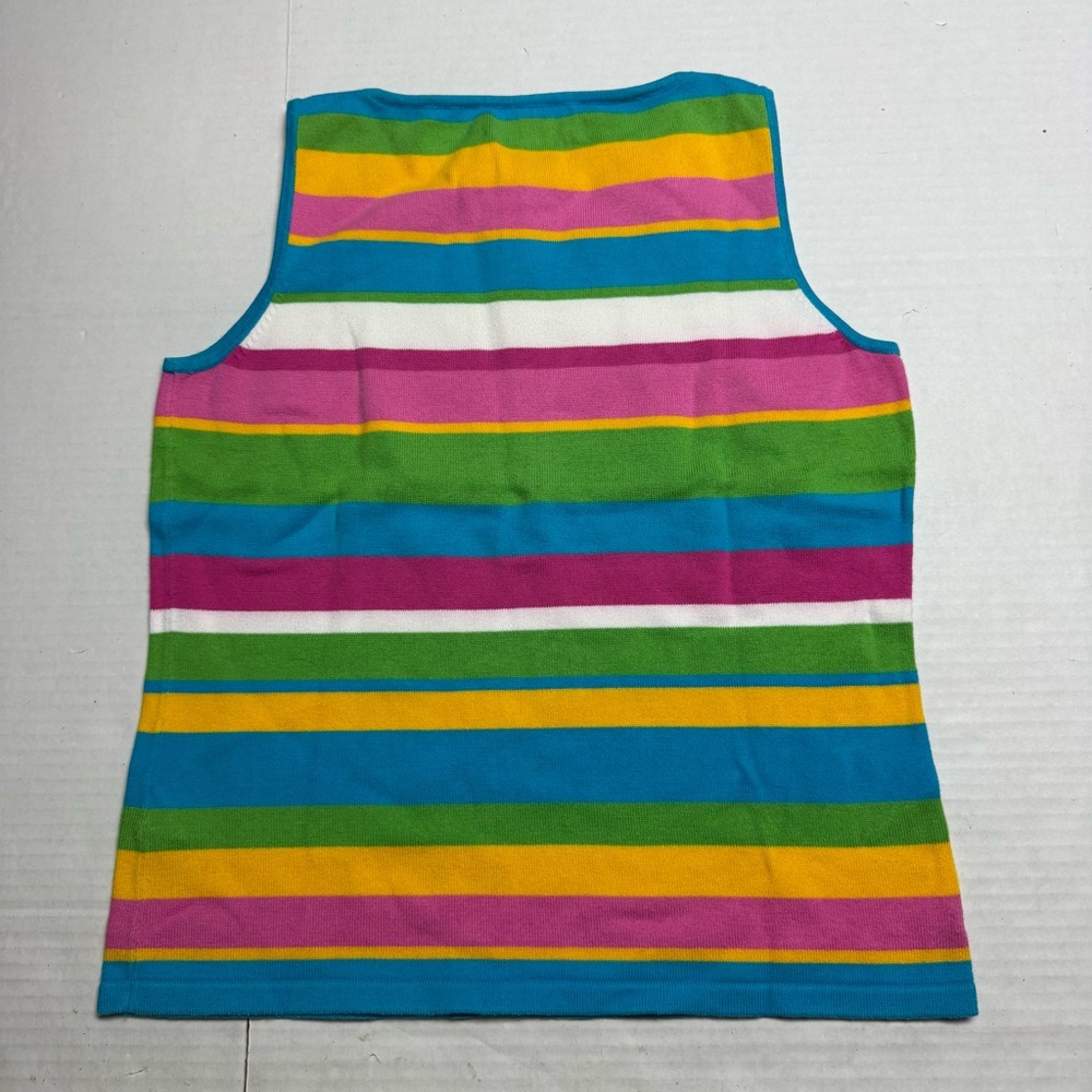 Vintage 80s-90s Lauren Ralph Lauren Petite Striped Sleeveless Knit Top Size: P/S - Picture 4 of 11